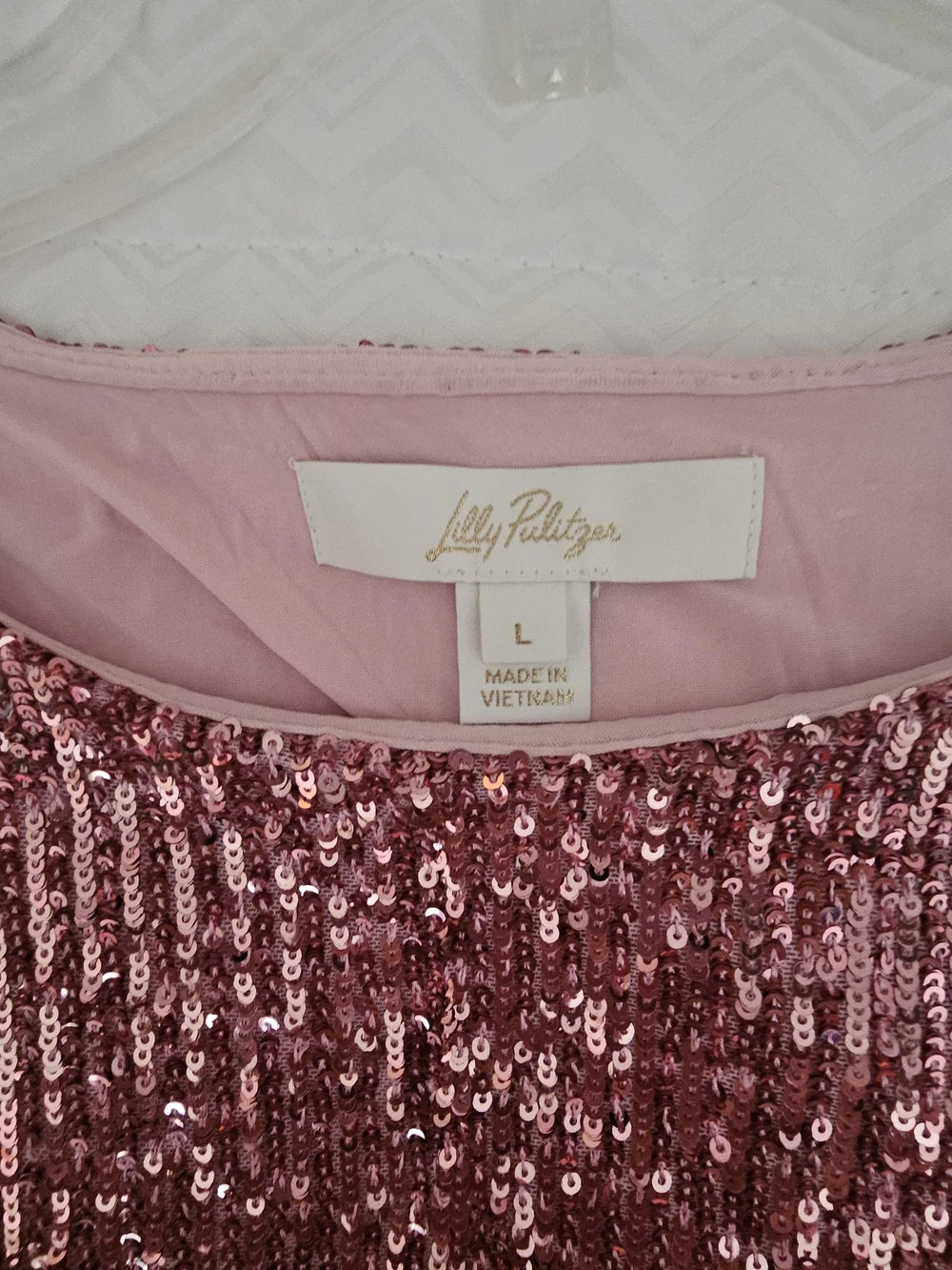 Lilly Pulitzer Cressida Sequin Knit Top in the shade Conch Shell Pink